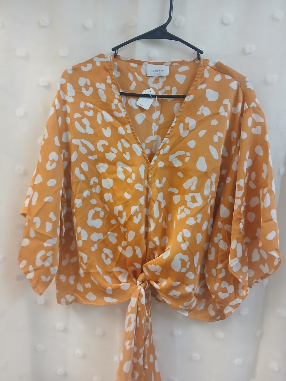 Adrienne Gold and White Tie-Front Animal Print Blouse